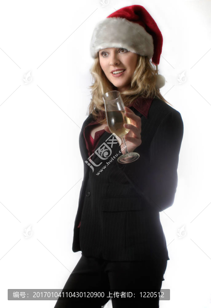圣誕老人帽上的女人