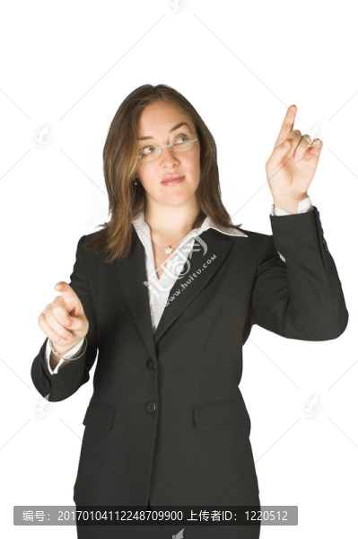 商業(yè)女人指著屏幕