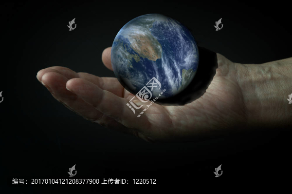 3D地球的手在黑暗中