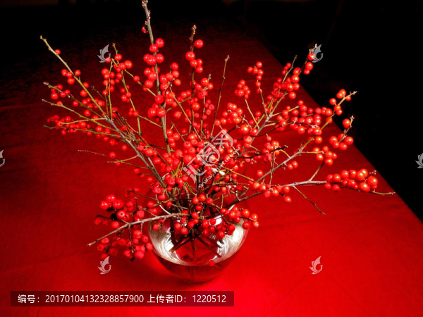 花瓶里的紅漿果樹枝