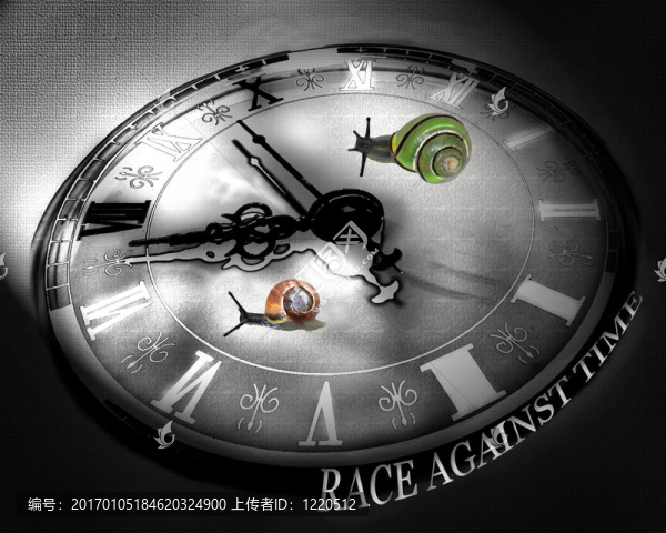 彩色蝸牛爭分奪秒，黑白時鐘。