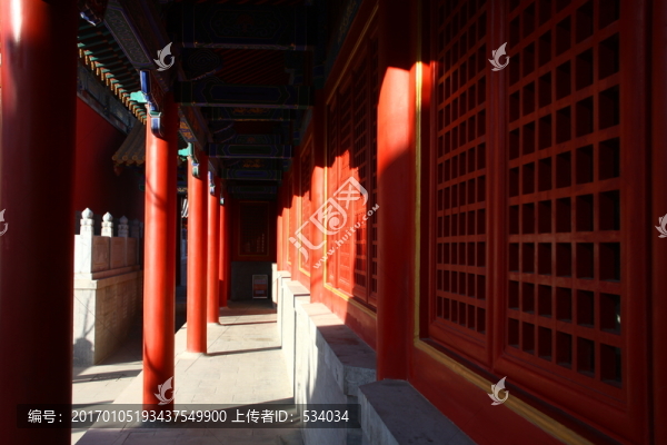 文廟走廊,古建筑,紅墻碧瓦