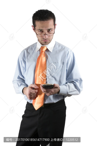 商人看著他的PDA手上的眼鏡