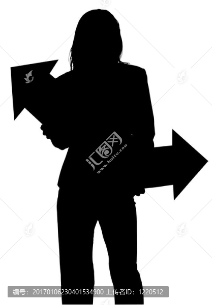 剪影與女人的剪輯路徑與箭頭