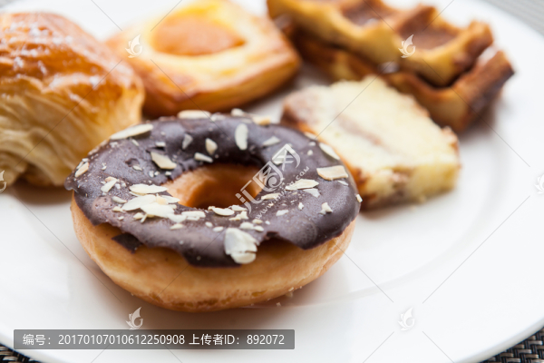 酒店早餐,面包,雜錦,甜甜圈