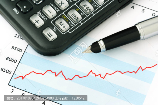 藍色圖形的筆和計算器