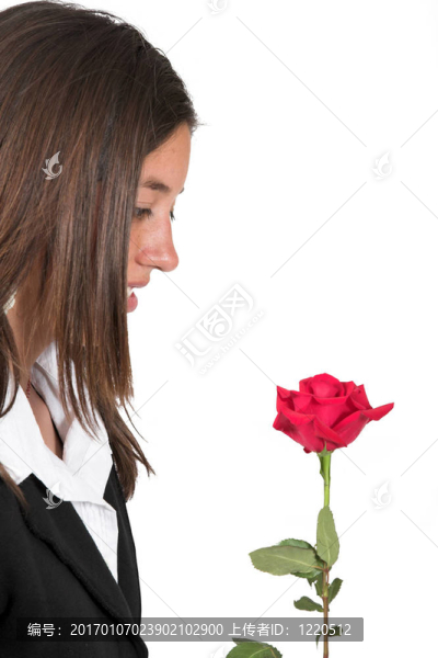 商務(wù)女孩欣賞玫瑰
