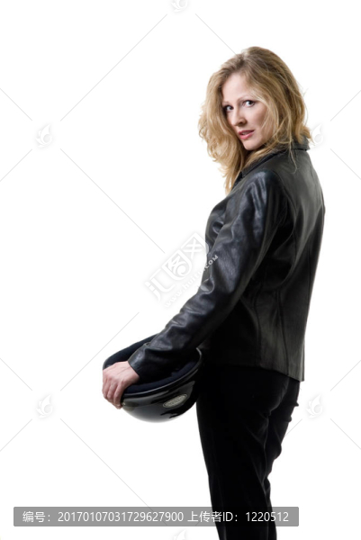 漂亮的金發(fā)女人在皮革