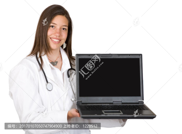 友好的女醫(yī)生與筆記本電腦