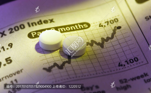 股票價格表上的藥丸。