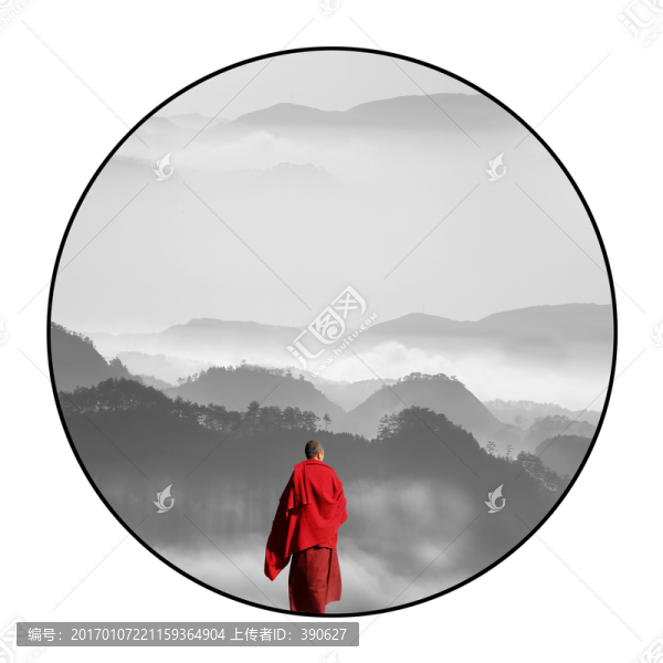 禪意水墨山水,未分層