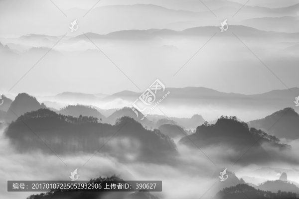 水墨遠山,高山云霧