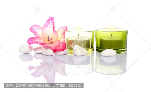劍蘭；蠟燭和河石