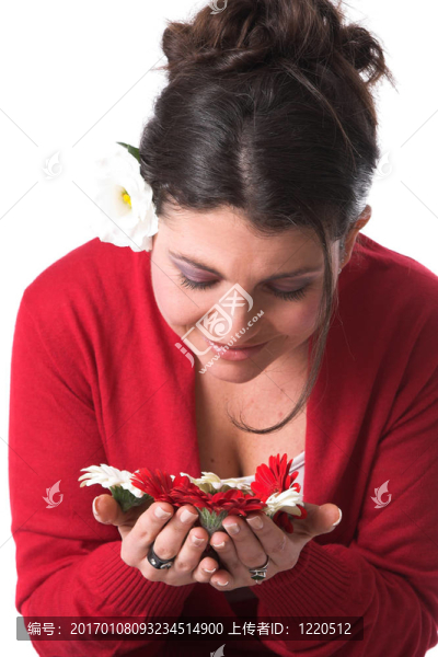 美麗的女人與花