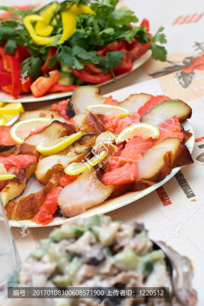 各種鱘魚魚和salmons