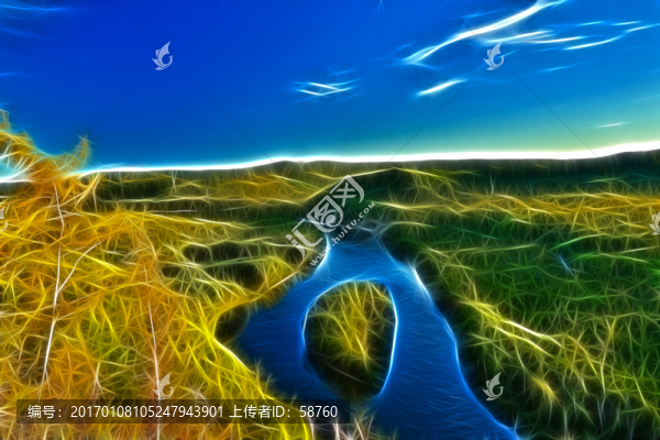 電腦畫,森林河