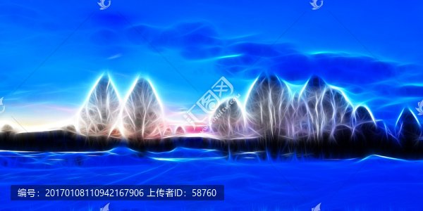 電腦畫(huà),雪原樹(shù)林
