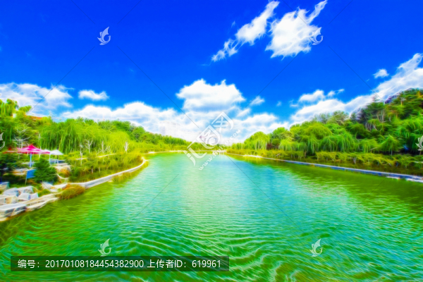 碧水藍天風(fēng)景畫