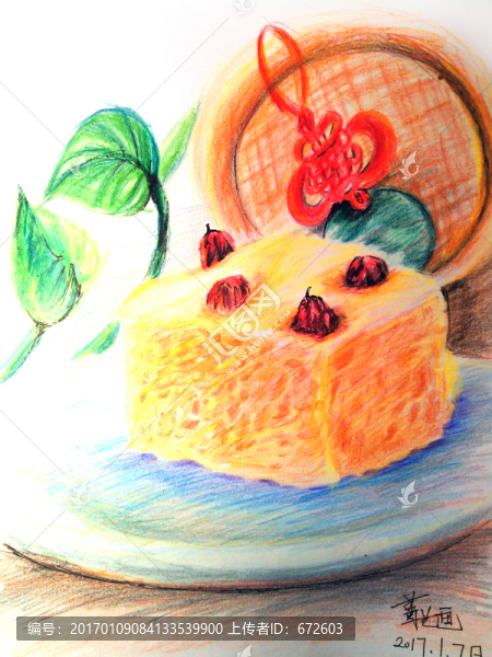 黃金紅棗發(fā)糕彩鉛裝飾插畫