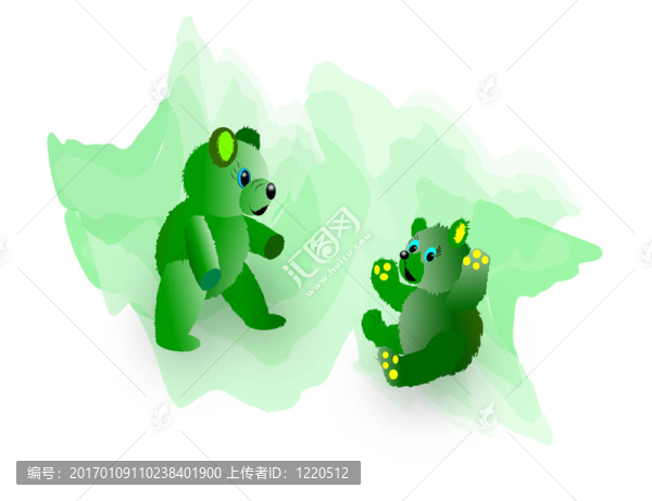 兩個模糊的綠色泰迪熊