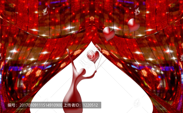 紅色的窗簾在窗口抽象輪廓的芭蕾舞演員和球的心