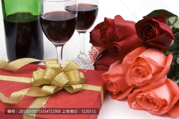 禮物和葡萄酒的玫瑰