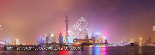 上海外灘陸家嘴夜景,全景