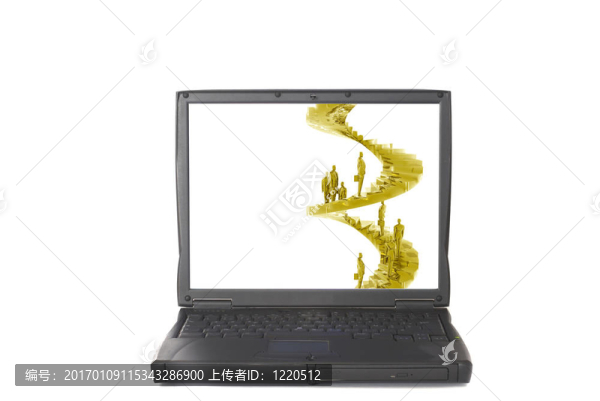 公司階梯；在筆記本電腦屏幕上