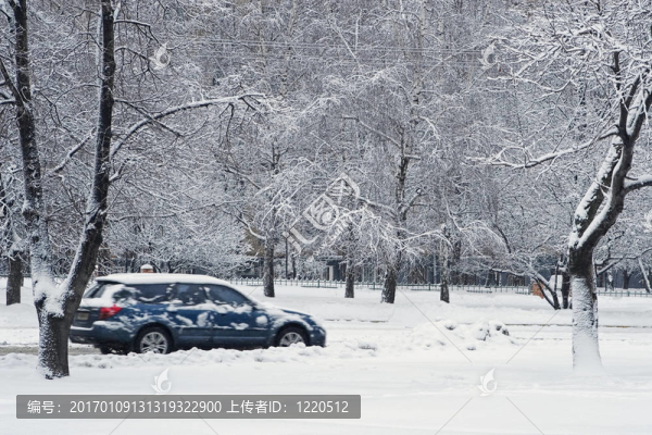 汽車(chē)在鎮(zhèn)上的降雪