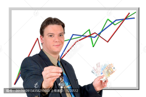 顯示貨幣的年輕商人；歐元