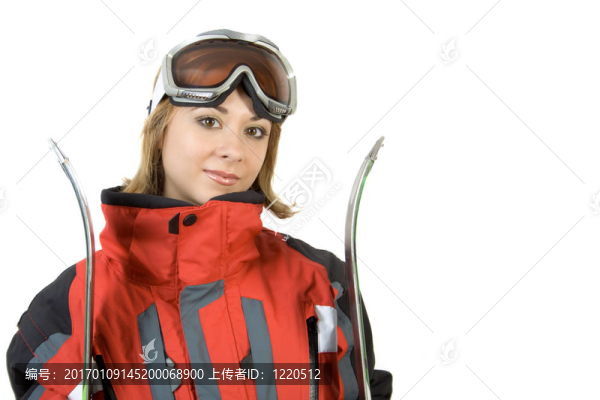 女孩微笑的滑雪者