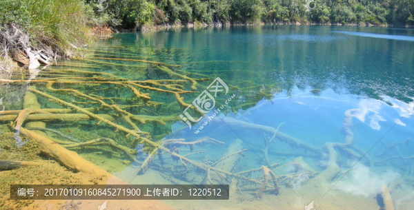 水藍(lán)色；Lagunas,de蒙特貝羅；墨西哥；全景
