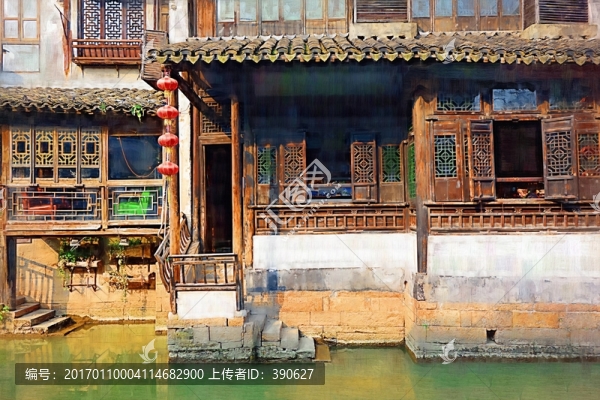 江南水鄉(xiāng),油畫,未分層