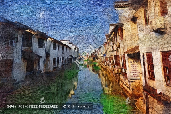 江南水鄉(xiāng),油畫,未分層