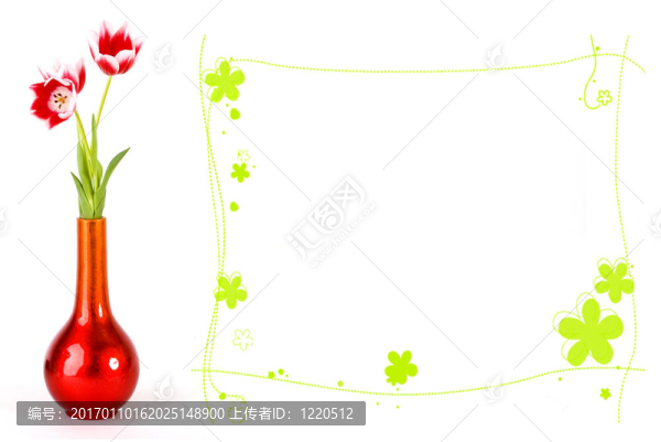 紅色花瓶中的郁金香；框架