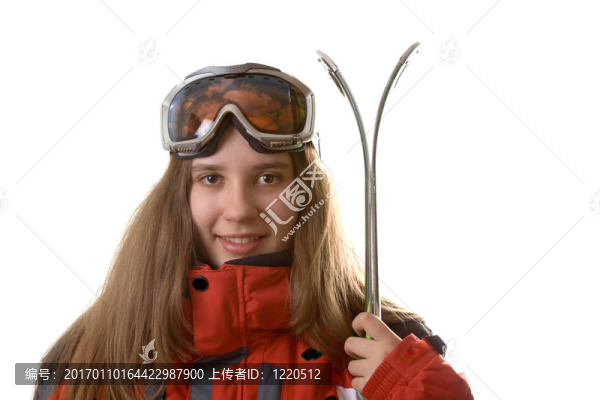 女孩微笑的滑雪者