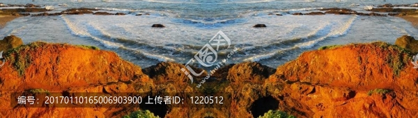 日落海岸巖石全景