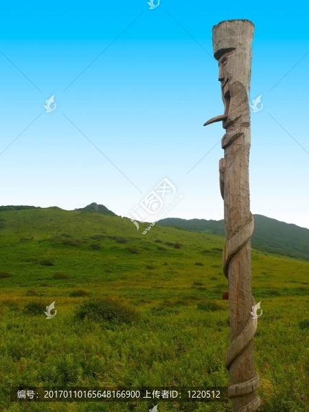 綠色原野和藍天的異教徒偶像