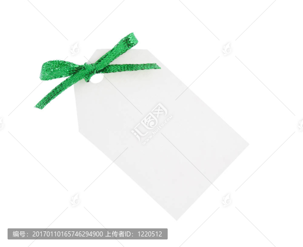 白色禮品標(biāo)簽與綠色閃亮的弓
