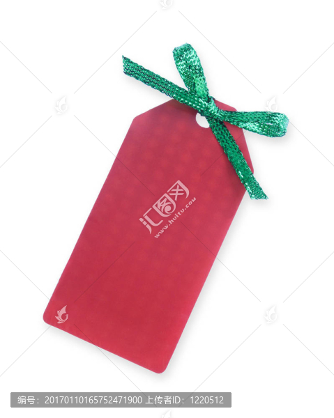 紅色禮品標簽與綠色閃亮的弓
