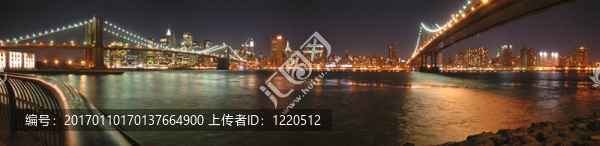 兩座橋與布魯克林區(qū)一個晚上；紐約；全景