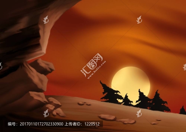 紅色天空和洞穴