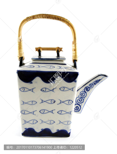 亞洲風(fēng)格的藍(lán)白茶壺