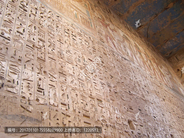 象形文字的一大墻的拉美西斯三寺的細(xì)節(jié)；Medinet,Habou；Louxor；埃及