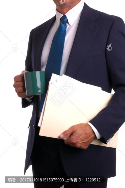 商人在西裝夾文件和咖啡