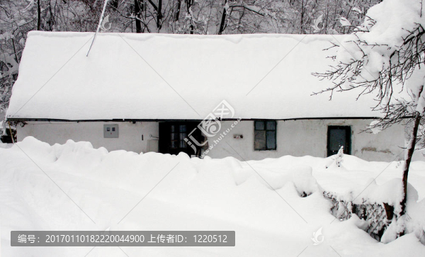 雪中的老房子