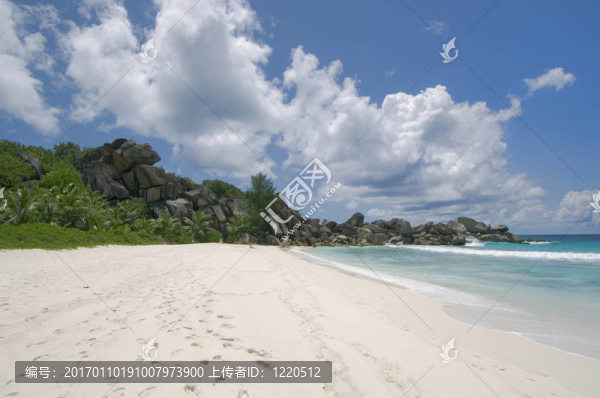 熱帶白沙海灘；拉迪格島島；塞舌爾