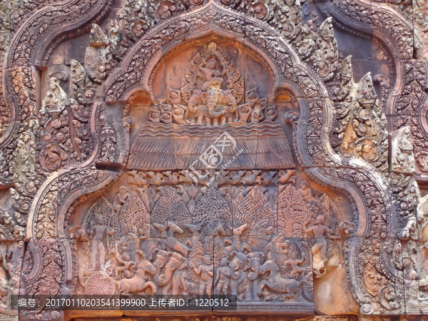 為羅摩衍那的傳說故事雕刻高棉石頭細節(jié)；Preah,Ko；cambodgia吳哥寺廟；