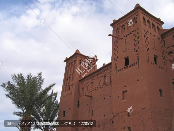 摩洛哥城堡與棕櫚樹(shù)；Ait,Benhaddou,Ksar；瓦爾扎扎特；摩洛哥