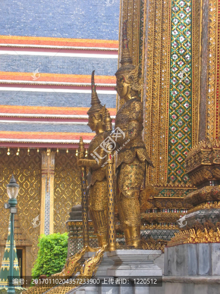 Wat,Phra,Kaeo和戰(zhàn)士雕像金皇宮；曼谷；泰國(guó)
